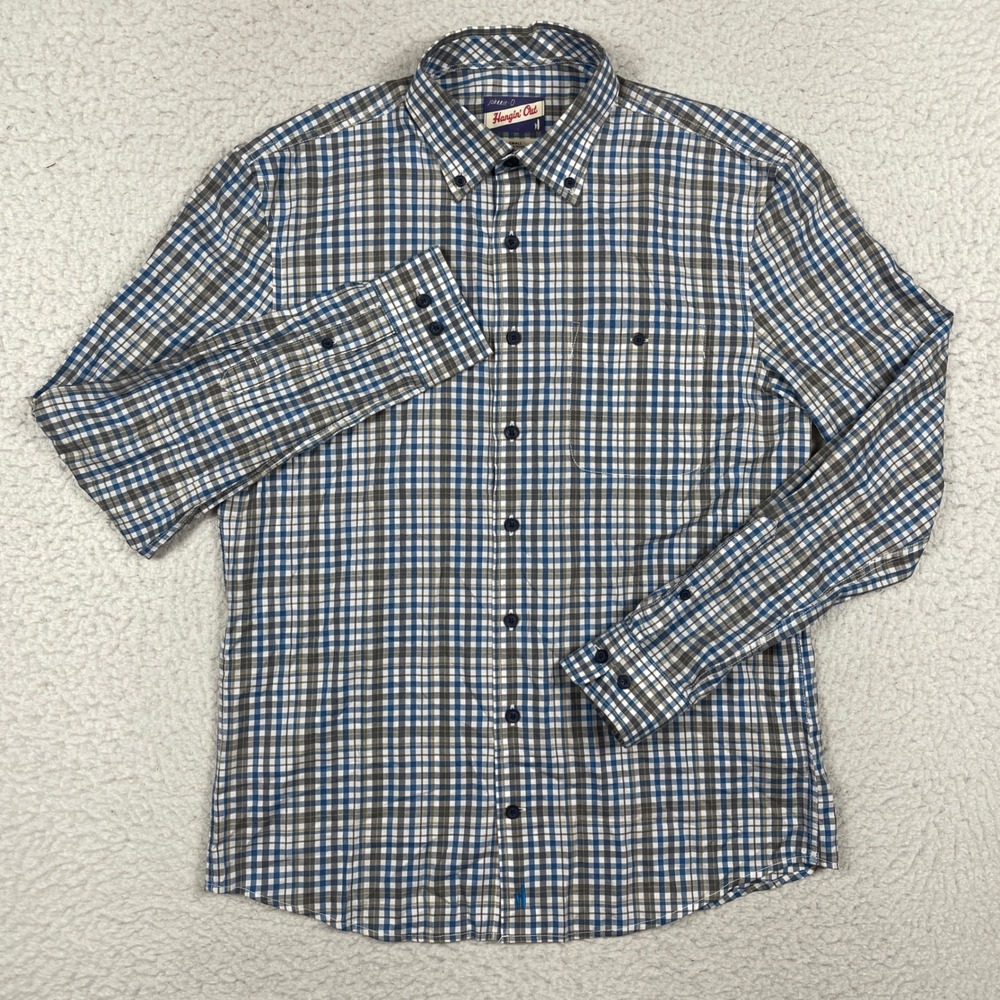 Johnnie-O Button Down Mens Small Blue Elmer Hangin Out Plaid Coastal Preppy